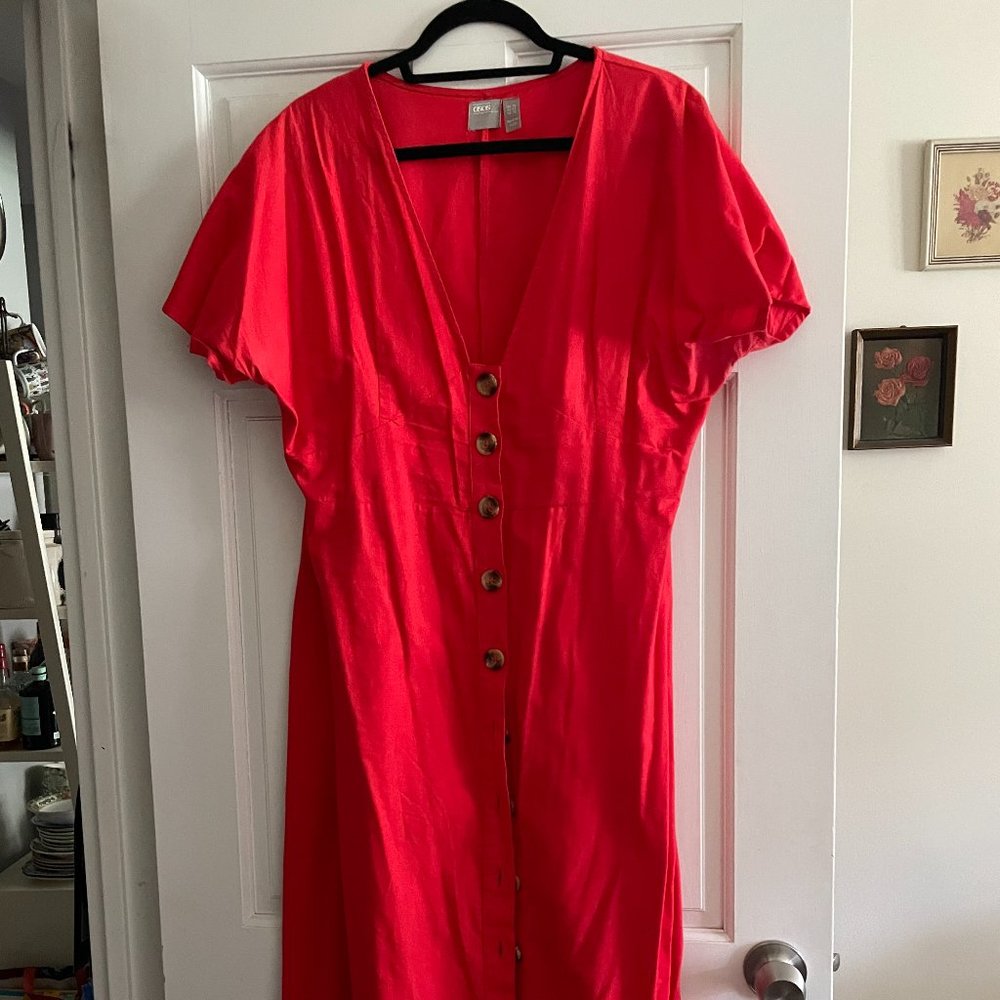 ASOS Red Button Down Midi Dress Size 12